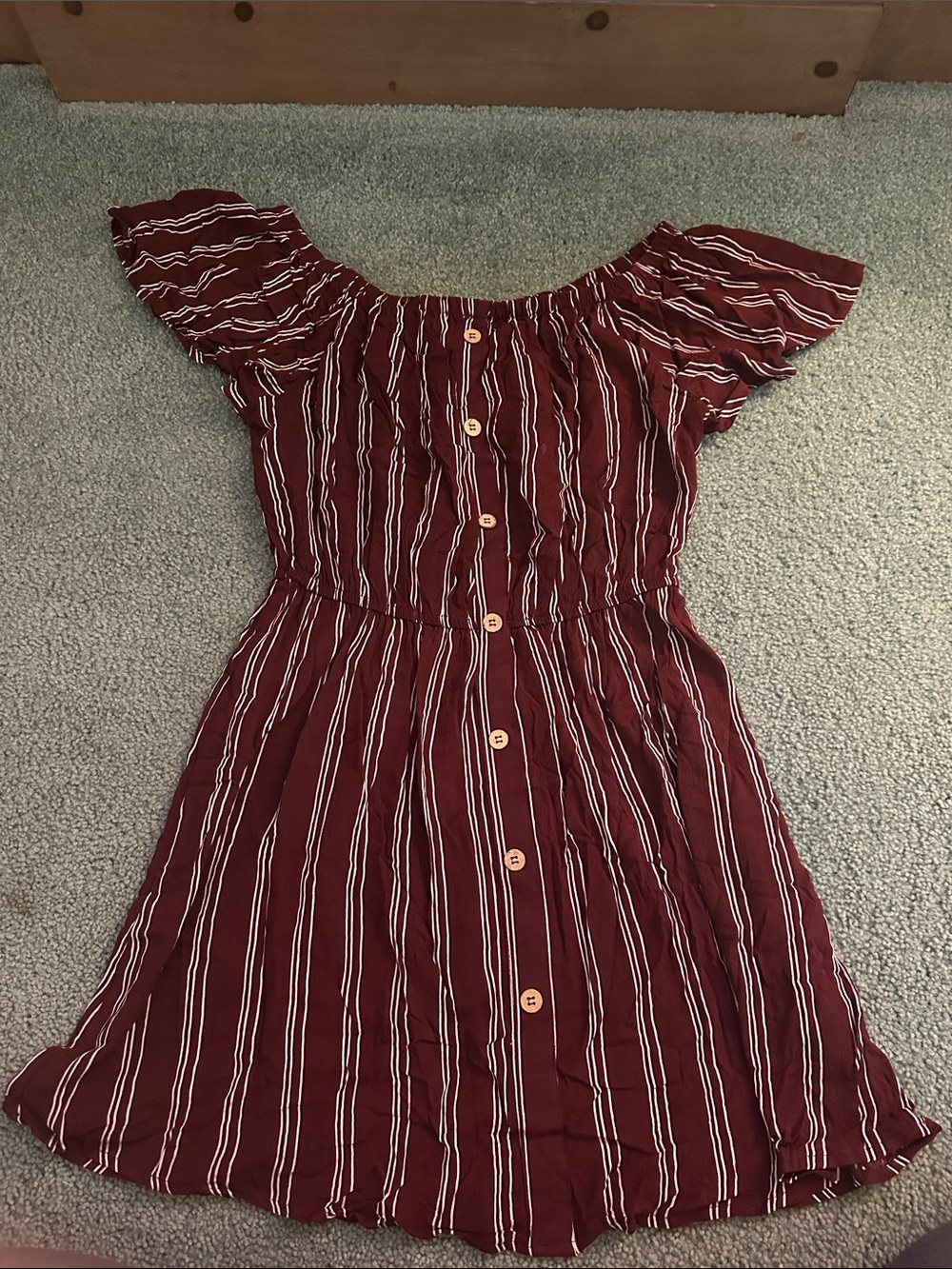 Rue 21 Off-Shoulder Button-Front Striped Dress - Burgundy